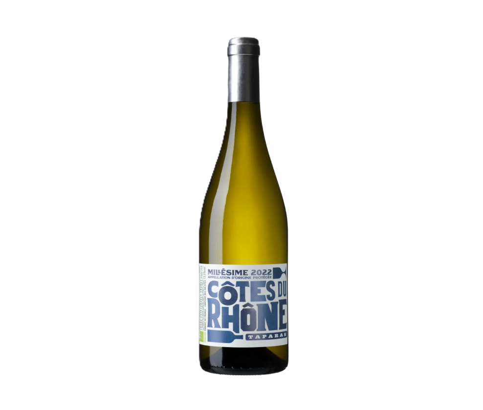 Les Vignerons d&rsquo;Estezargues, Taparas, Cotes du Rhone Blanc, 2024  (Stained & scratched label)